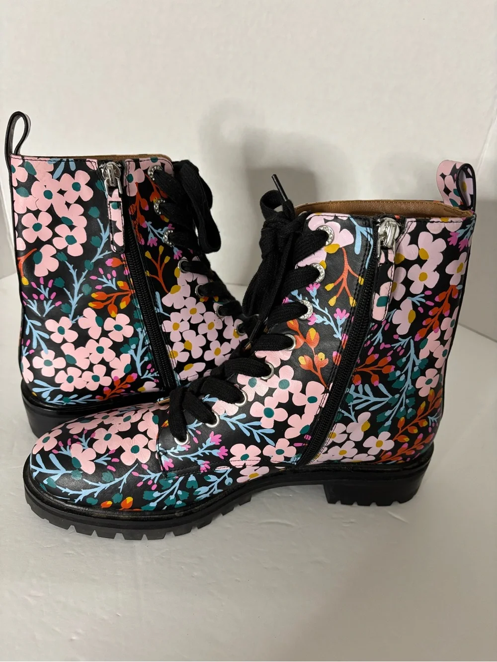 Kate Spade Floral Lace-Up Jenna Combat Boots - Black Multi